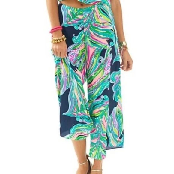 Lilly Pulitzer Pants - Lilly Pulitzer Gaucho Pants Don't Leave Me Hanging Wide Leg Cropped Sz 0